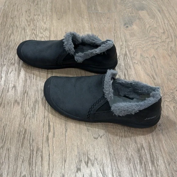 J Sport Shoes Womens 7.5M Willa Faux Fur Trim Slip On S2WLA01 Gray Suede Comfort - Picture 6 of 8